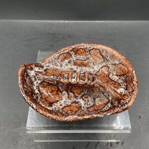 MCM Brown White Lava Glaze Abstract Oval Ashtray Trinket Dish